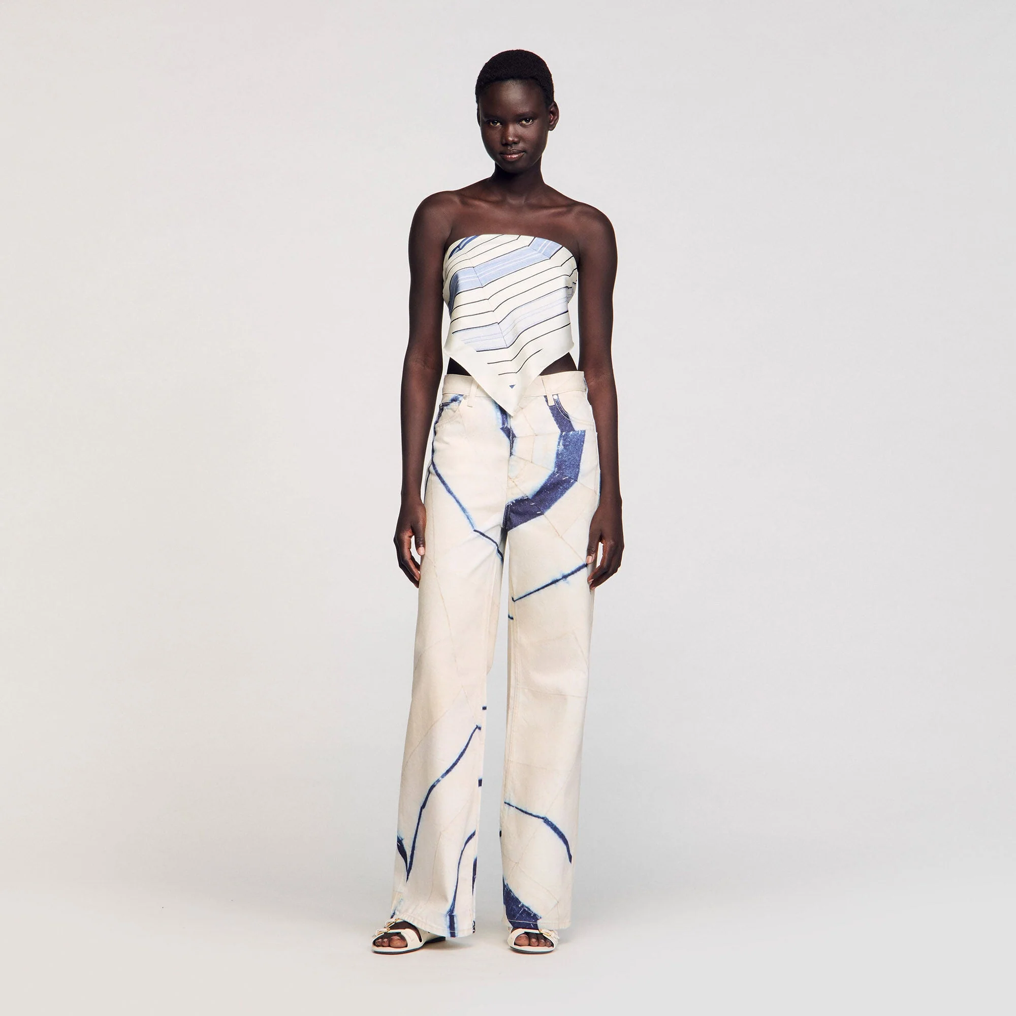 Vaquero ancho estampado a rayas