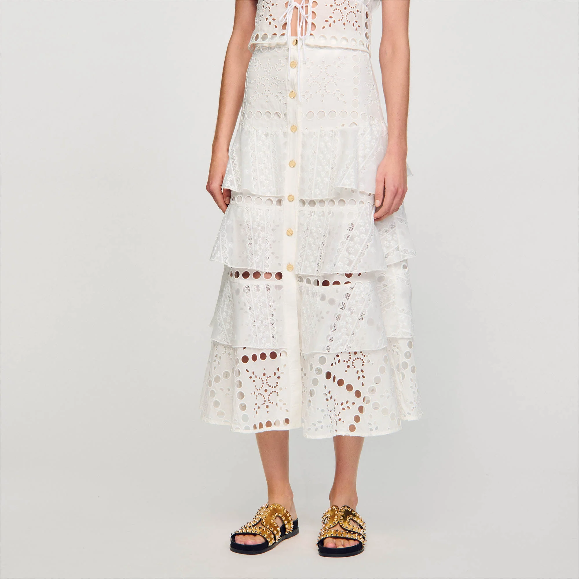 Falda larga con bordado inglés - Imagen 3