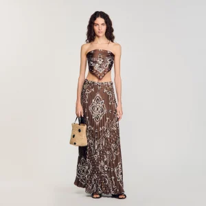 Falda larga plisada motivo bandana