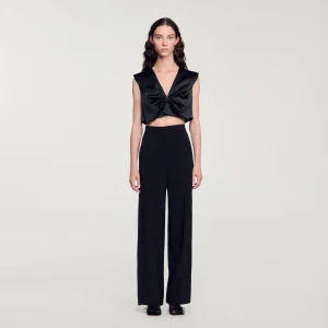 Pantalón ancho con franja satinada