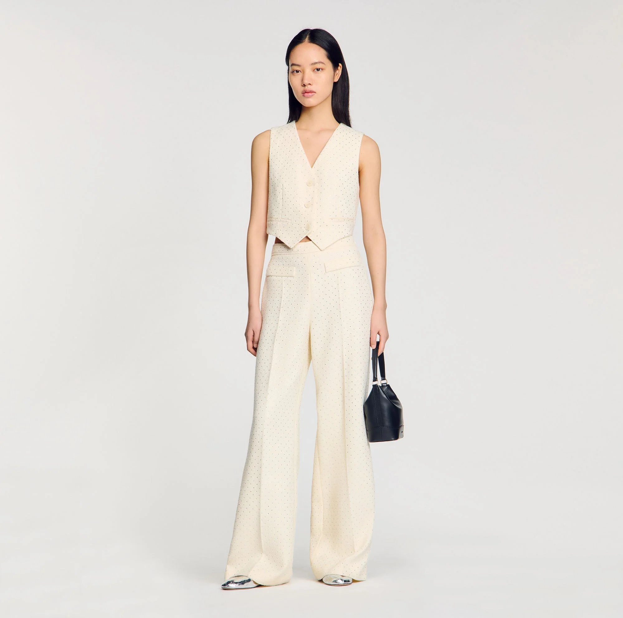 Pantalón de tweed con strass