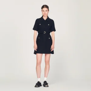 Vestido de manga corta de dos materiales