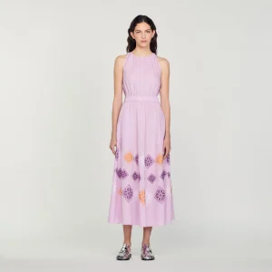 Vestido largo de lino bordado