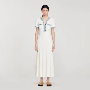 Vestido midi de punto y denim