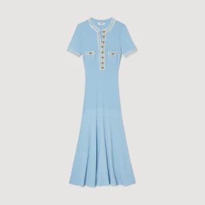 Vestido midi de punto y denim