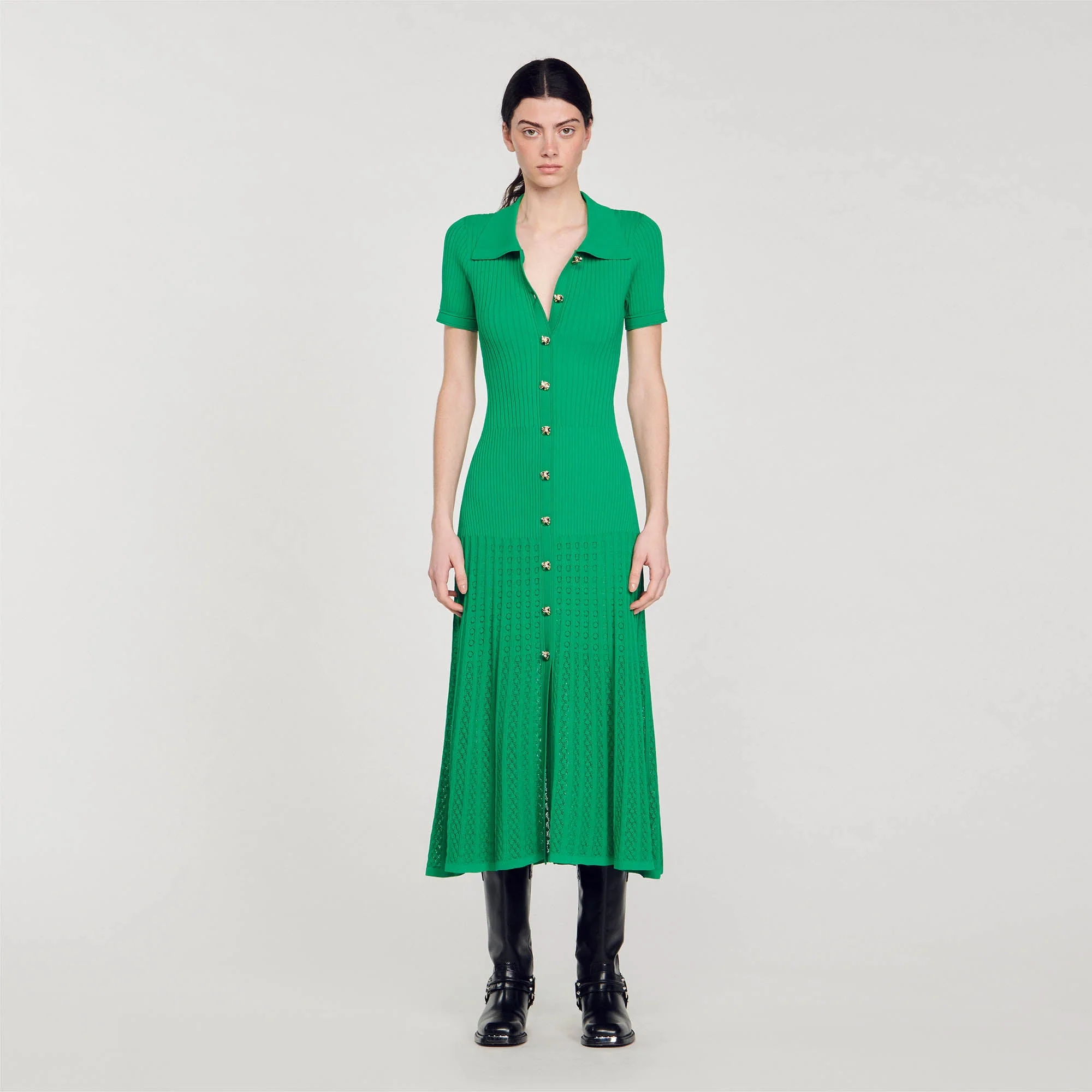 Vestido largo de punto de canalé