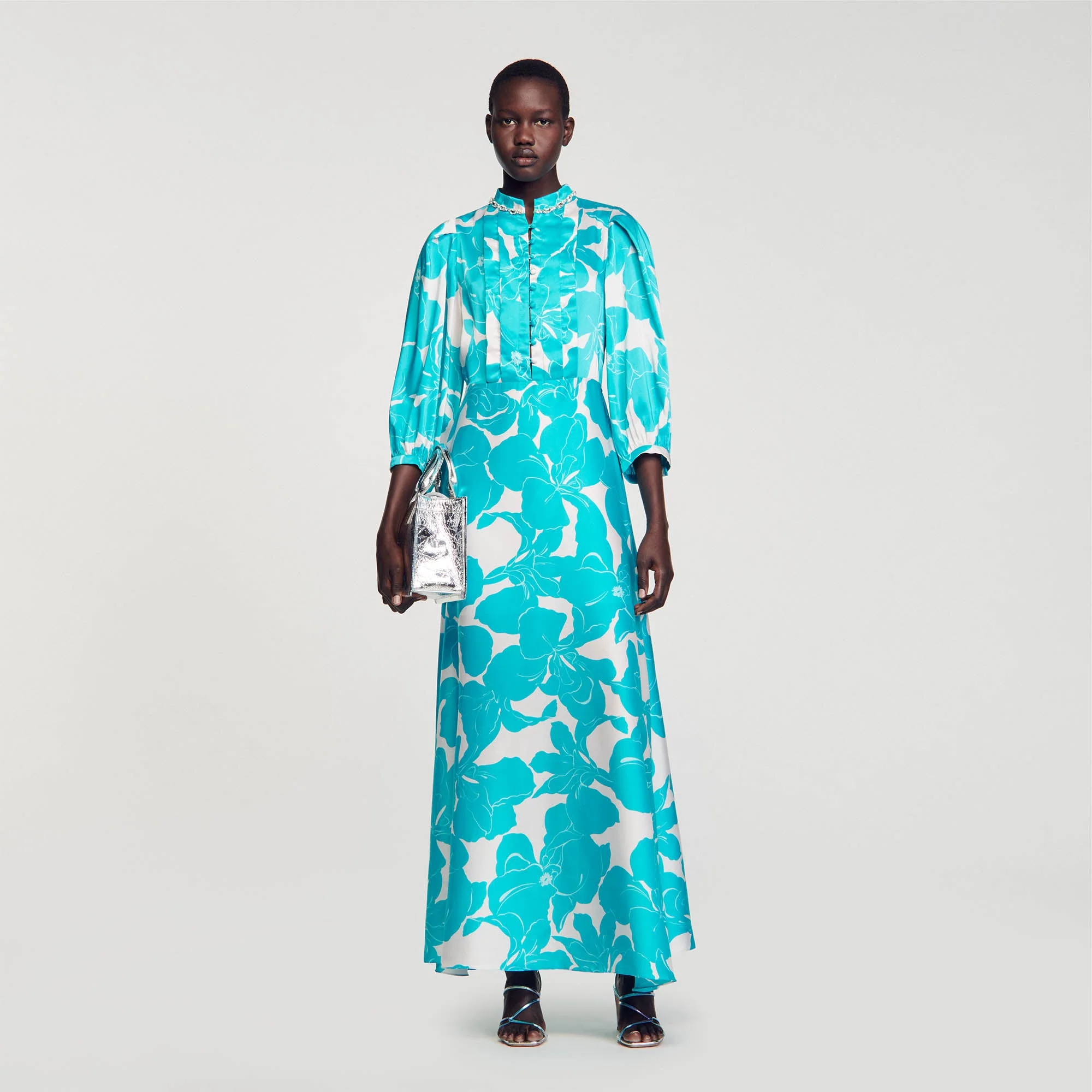 Vestido largo fluido estampado flores - Imagen 6