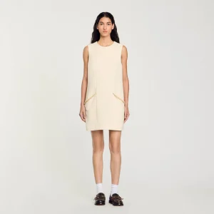 Vestido corto de tweed con strass