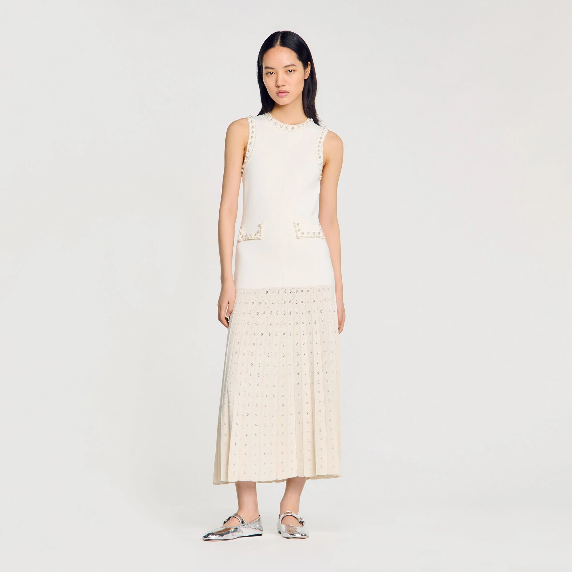 Vestido largo de punto con pedrería