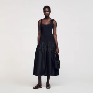 Vestido largo de dos materiales