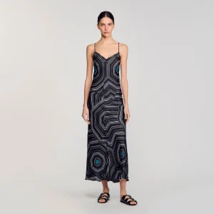 Vestido largo estampado de seda