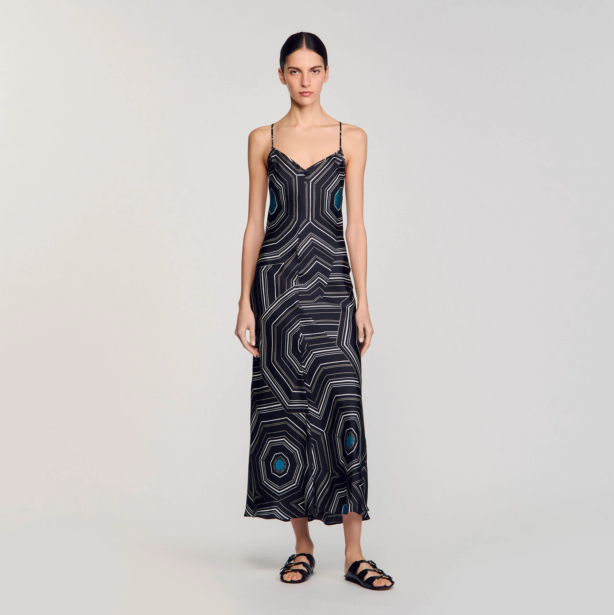 Vestido largo estampado de seda