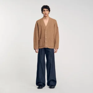 Cárdigan de punto de canalé oversize