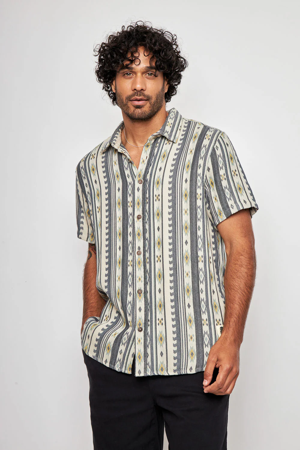 Camisa Kaz Orgánica Print Beige Hombre - Imagen 3