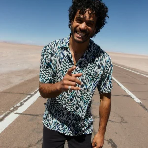 Guayabera Ecuador Print Azul Hombre