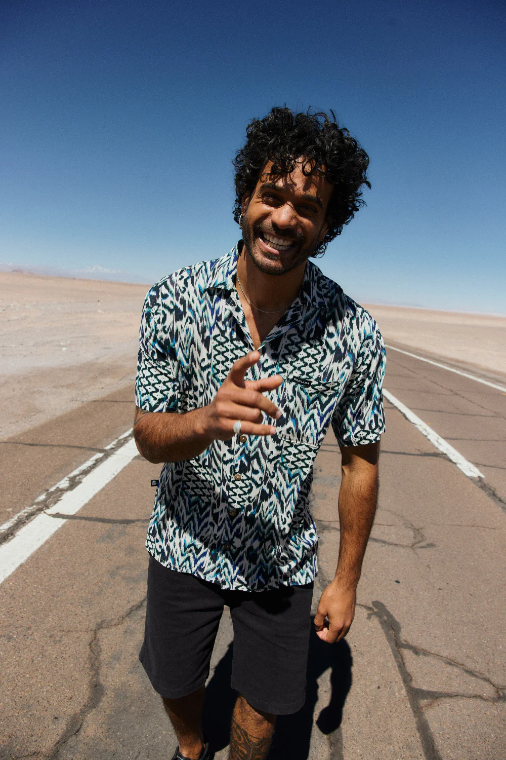 Guayabera Ecuador Print Azul Hombre