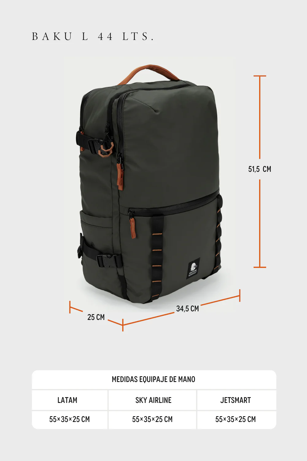 Mochila Travel Baku L Reciclada Verde 44L. - Imagen 3