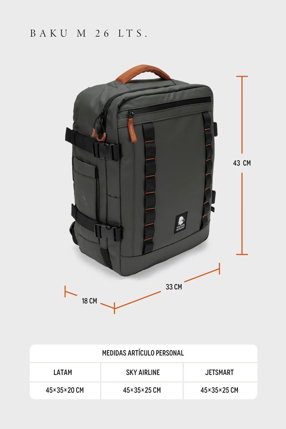 Mochila Travel Baku M Reciclada Verde 26 L. - Imagen 3