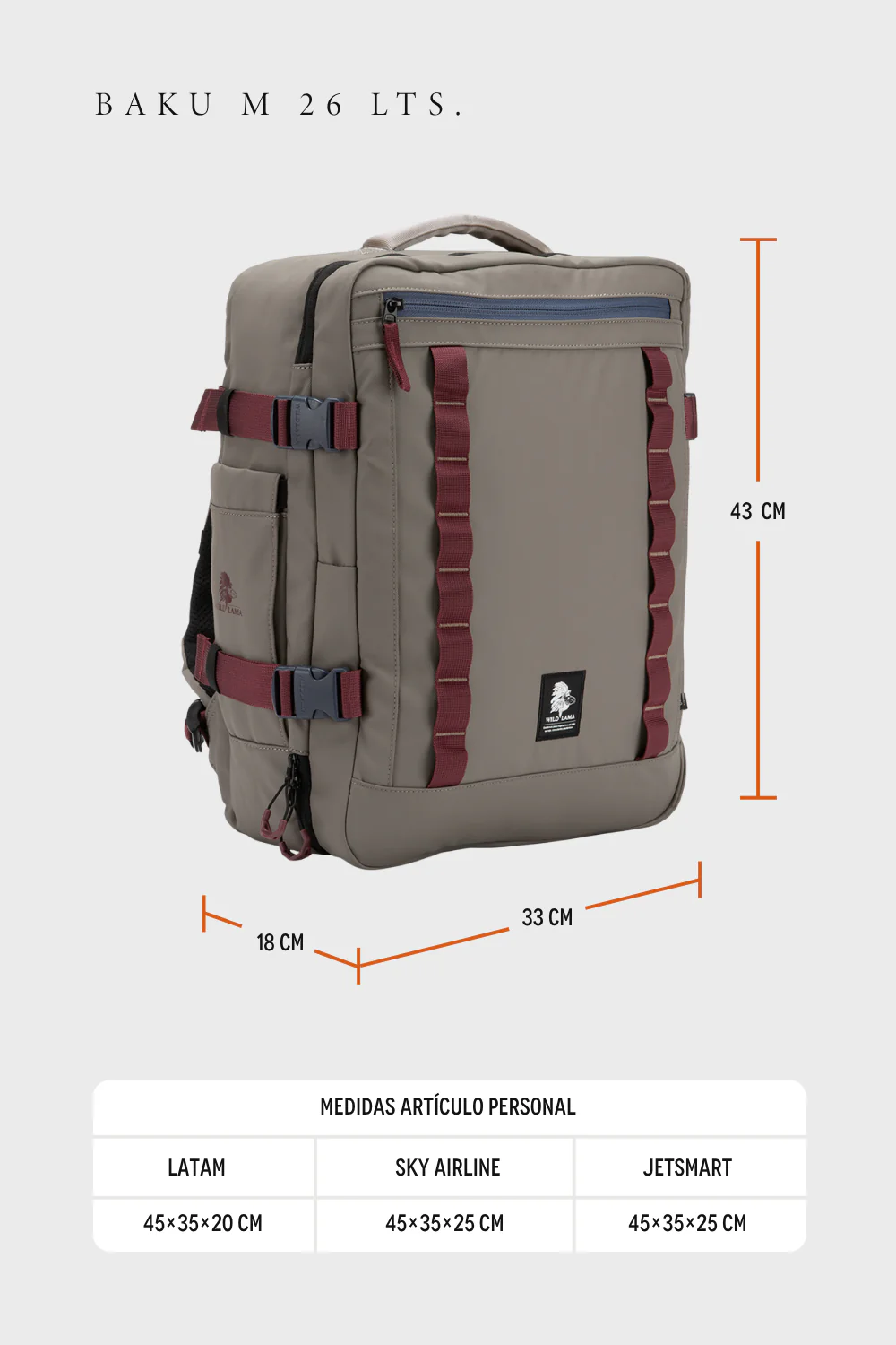Mochila Travel Baku M Reciclada Beige 26L. - Imagen 3